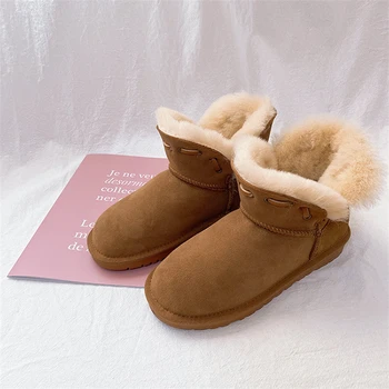 2022 нови дамски зимни ботуши от овча кожа и кожа, зимни нескользящие улични зимни памучни универсални дамски обувки от сгъсти вълна