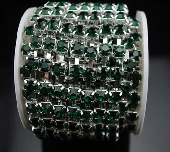 1 Ярд 8 мм SS40 Клас Смарагд/Тъмно Зелен Кристал кристал Сребърен Верига Пришитая Покритие