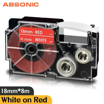Бяло и червено XR-18ARD XR-18WE за Casio Съвместима Этикеточная лента 18 mm * 8 м Висока Залепваща Лента за принтер KL 120 750 170 130 200E 300