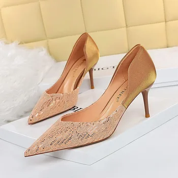 Дамски обувки; Новост 2021 г.; Женски обувки-лодка; Велурени обувки на висок ток; Модерна Офис обувки на висок ток за партита; дамски удобни дамски обувки на ток