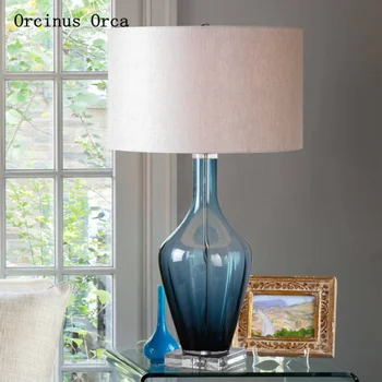 Европейската лесна настолна лампа от синьо стъкло, нощна лампа за кабинет, нощна лампа за спални, модерни led декоративна настолна лампа, безплатна доставка