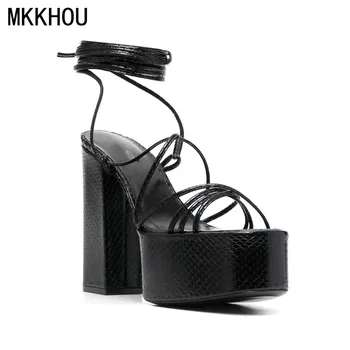MKKHOU/Модни сандали; Дамски Нова Лятна обувки с препратка джапанки на платформа и Дебел ток; Открита от Дамски обувки на висок ток; по-големи размери 34-43