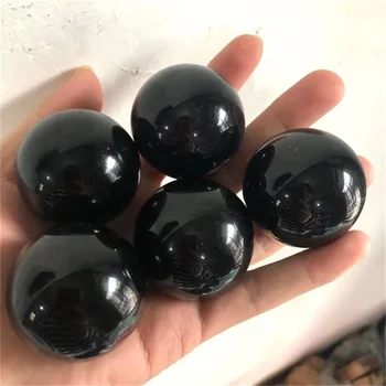 Продажба на едро на 4 см от естествен черен обсидиан обхват на кристални топки за декоративен коледен подарък