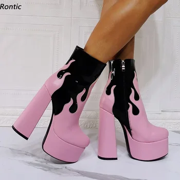 Rontic/Нови стилни дамски ботильоны платформа; унисекс обувки на блок обувки с кръгло бомбе; красиви бели, Розови, бежови вечерни обувки; размер на 5-15 САЩ