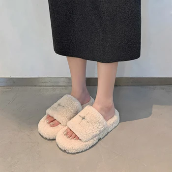 Дамски чехли Heihaian за зимата 2022 г. корейската версия на популярните мохнатых тапочек на дебела подметка