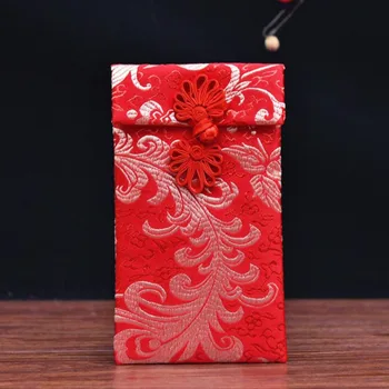 100ШТ Китайски Червен Пискюл Възел Щастлив Паричен Чанта Брокат Сватба Парти Пари Бижута Имат Плат За Съхранение Подарък Пакети