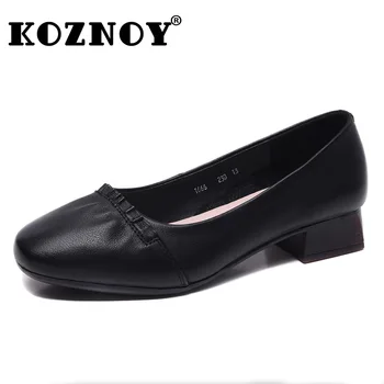 Koznoy/3 см; обувки-лодка от естествена телешка кожа Удобни Летни дамски Мокасини с кръгло бомбе на задържани стил за момичета; Модни обувки без закопчалка за ниска пета