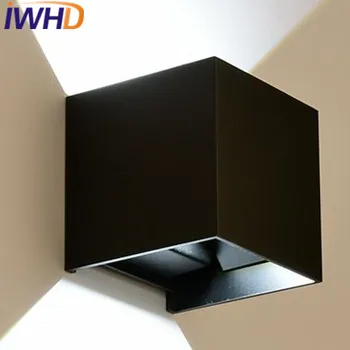 IWHD Iron Черно-Бял Scoce Стенни Лампи Модерен Led монтиран на стената Лампа Нагоре Надолу Домашни Осветителни Тела Спалня Стълбище Куб Wandlamp