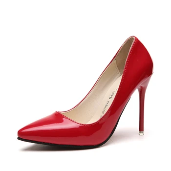Обувки на висок ток с остър пръсти, Пролет-Есен, Дамски Обувки на Висок ток Размера на Плюс, Мода 2022 година, Много Висок Ток 10 см, Женски обувки в Червено Висок ток