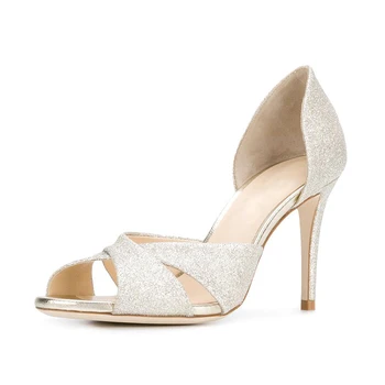 Дамски официални обувки на висок ток с преминаването каишка, златни вечерни сандали на висок ток 2022 г., женски лъскави сватбени обувки на ток 8,5-9,8 см, модел сандали