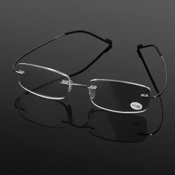 Старши Свръхлеки Унисекс Правоъгълни Очила За Четене С Паметта Титанов Очила Без Рамки
