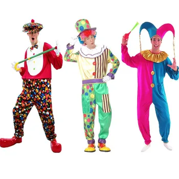 Жените И Мъжете Цирк Клоун Cosplay Костюм Сценичното Представяне На Костюми За Възрастни Маскарад Вечерна Рокля Коледа Хелоуин