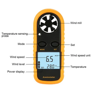 Цифров Анемометр 0-30 м/с Измерване на Скоростта на Вятъра с LCD дисплей с Подсветка-10 ~ 45В Тестер Температура Ръчно Анемоскоп
