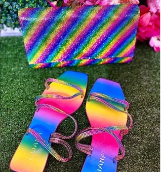 Дамски чехли, с Преливащи се цветове Сандали на платформа с Пайети, Дамски Ежедневни Обувки През Рамо, Кристали, Дамски Джапанки, Чехли, Летни Плажни 2020