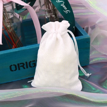 10шт 10x14 см Нови Бели Джутовые Чанти са малки Торбички, Завязки Малки Бижута Подарък за Опаковане на Пакети снежно Бял Цвят Джутовые Подарък за Опаковане на Пакети