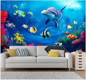 Потребителски снимки тапети за стените, 3 d стенописи тапети Подводен свят на 3D стерео делфин хол ТЕЛЕВИЗИЯ фон тапети