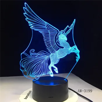 Еднорог Големи Крила 3D Led нощна светлина Unicornio Вечерни Мультяшная Лампа 7 Цвята Промяна на Детето, за да Спални в близост До С Лампа Детски Подаръци AW-3199