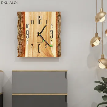 Модерен минималистичен стил творческа зърно дърво стенни часовници хол Скандинавските безшумни кварцов часовник зърно дърво часовник декорация на дома