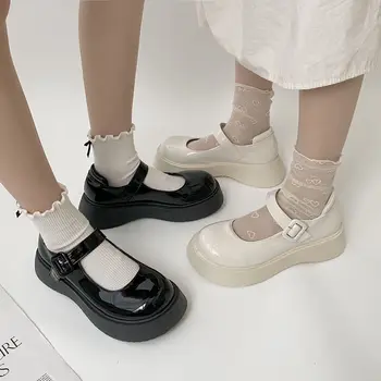Високи Кожени Обувки Мери Джейн в дебела Подметка, Нова Реколта Студентски обувки в британския Стил за Жени, Лятна дамски обувки 2022 г.