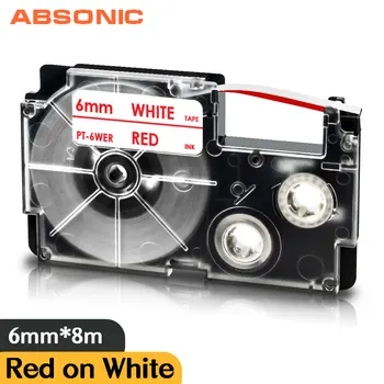 6 мм * 8 м Червено на бяло XR-6WER е Съвместим с этикеточными панделки Casio XR6WER XR 6WER за пишеща машина KL-60 KL-60SR KL120 EZ Label Maker