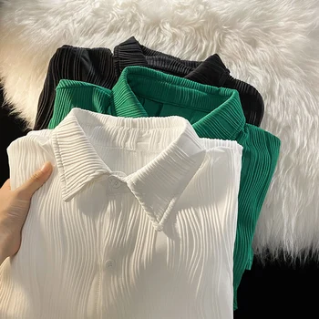 Дизайн водна Вълна, Лятна Риза с Къс ръкав Голям Размер, Свободна Корея, Бяла Зелена и Черна Мъжка Риза 4XL 5XL