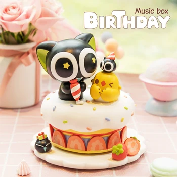 Луо Xiaohei Торта за рождения Ден на Музикалната Ковчег Настолен Модел Декоративна Фигурка Кавайная Кукла с Музика за Момичета Сладък Cartoony Подарък
