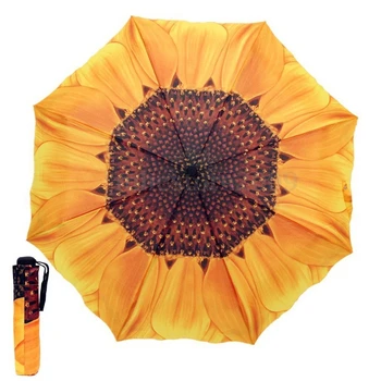 Чадър Sunflower Ръчно 3-Сгъваема Ветрозащитный Разкриваща и Плик Слънцезащитен чадър с защита от uv