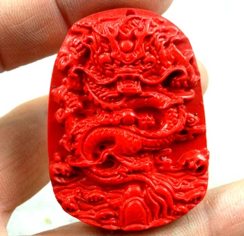 естествен камък Кварцов Кристал Китайски Органичен Червен Цинобър Дракон висулка за 
