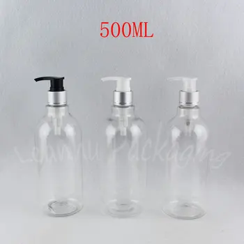 Бутилката е прозрачна пластмаса дълга шията 500ML прозрачен сребро помпа лосион, празен контейнер 500КК, Под-разливане на бутилките лосион/шампоан