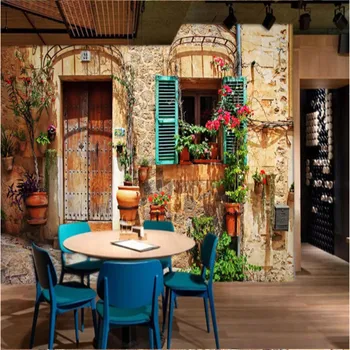 Потребителски стенни тапети 3D Средиземноморски изглед към улицата Фото тапет кафе бар ресторант фон тапети начало декор