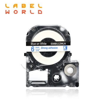 6 мм лента за етикети EPSON, син на бяла лента за етикети за пишеща машина, съвместима с kingjim label maker LW-300 lw400 epson label printer