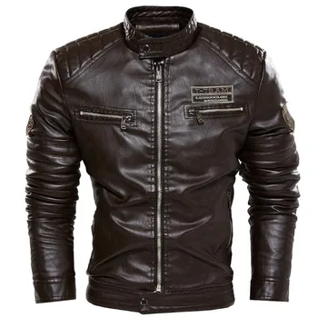 Мъжко кожено яке, ново е Топло и удобно мъжки кожени палта за почивка, мотоциклетът яке голям размер, мъжки яке