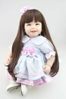 22 Инча Усмивка 55 СМ Силиконова Облекло Тялото на Куклата Реборн Реалистични За Малки Момичета Мода Кукла За Новородено Подарък за Коледа, Подарък За Нова Година