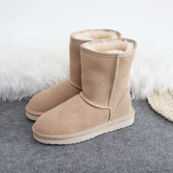 2022 Зашеметяващ Зимни ботуши нови Обувки, Дамски Зимни Ботуши От Телешка кожа Естествена Кожа Вълна Вътре Зимни Ботуши Топли Обувки
