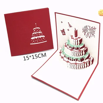 Нов Триизмерен Творчески 3d Червена Торта за рождения Ден Поздравителна Картичка Кухи Поздравителни Картички Бизнес Празнични Поздравления