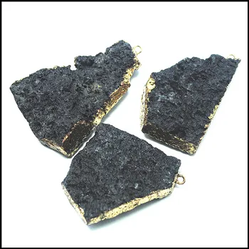 3шт Натурален черен лавовый камък висулка лава окачване с позлатените покритие сребърен цвят горещи продажба каменни вулканични окачване