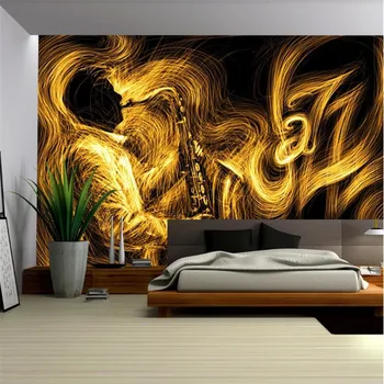Milofi големи индивидуални 3D тапети стенопис абстрактен златна на фона на джаз музика