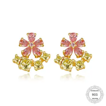 Обеци-розово с розови цветни бижута, Модни бижута в стил на Томас, за Жени, Подарък 2020 г. от сребро проба 925