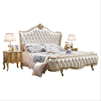 Европейската легло от масивно дърво 1,8 м двойно легло начало спалня Френска придворная легло принцеса луксозна кожена сватба легло дъбови мебели