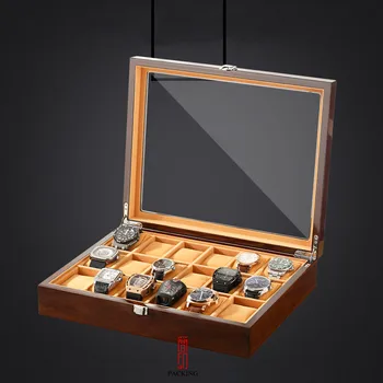 Дървена кутия за печене, покрита с Лак, със стъклен капак, наподобяващи дисплей Padauk, или кутия за съхранение на часовници и бижута гривни