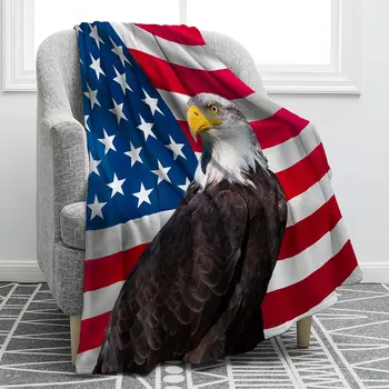 Фланелевое Одеяло Флаг на САЩ с Белоголовым Орел, Меко Топло Американското Одеяло с Принтом за Деца и Възрастни, Подарък за Близнаци 60 х 80