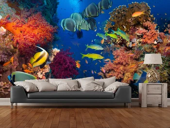 Потребителски тапети с жива риба. Корали и Риби. 3D тапети на стенописите за хол спалня кухня стени водоустойчив винил тапети