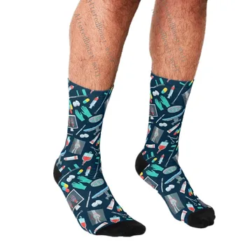 Мъжки забавни чорапи на медицинска тематика за лекар или медицинска сестра, Чорапи в стил харадзюку, Мъжки Щастливи Чорапи в стил хип-хоп, Новост, Повседнев...