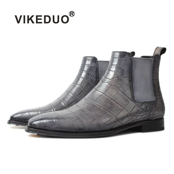 Vikeduo Ръчно Изработени 2020 Нови Постъпления Гуанджоу Дизайн На Обувки Сребристо-Сиви Обувки Челси Мъжки Крокодиловые Мъжки Обувки Обувки На Открито