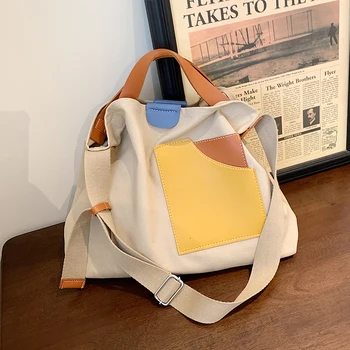 Контрастен цвят, преносима холщовая проста голяма чанта с голям капацитет, лятна новост 2021, чанта-месинджър с едно рамо, дамска чанта, чанта