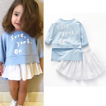 Комплект дрехи за момиченца от 1 до 5 години, Комплекти за малки момичета, тениска + Пола, Детски дрехи от 2 теми, Памук Пролетно-есенен Детски комплект TS62