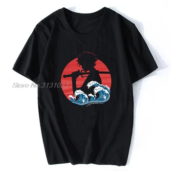 Мъжки тениски, Samurai Champloo с изображение на Слънце, Вълни и Воини, Забавна Мъжки Памучен тениска, тениски с аниме, Harajuku, Градинска дрехи, Оверсайз