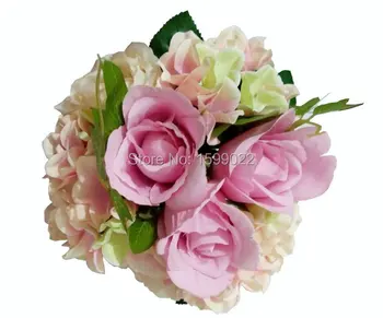 Декоративен изкуствен букет от рози с цветя в ръцете розова украса за партита fleur artificielle mariage