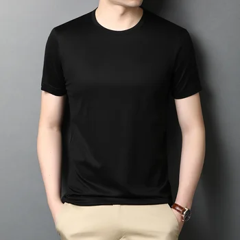 Къса Висококачествени Мъжки Долната Тениска Лято 2023, Копринени ризи, Блузи, тениски с Къс Ръкав, Модни Дрехи за Мъже за Мъже