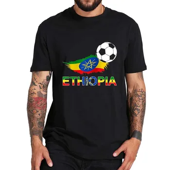 Етиопия Футбол 2022 Тениска Етиопски Флаг Отбор по Футбол Фенове Мъжки Дрехи Лятна Ежедневни 100% Памук Базова тениска Размер на ЕС